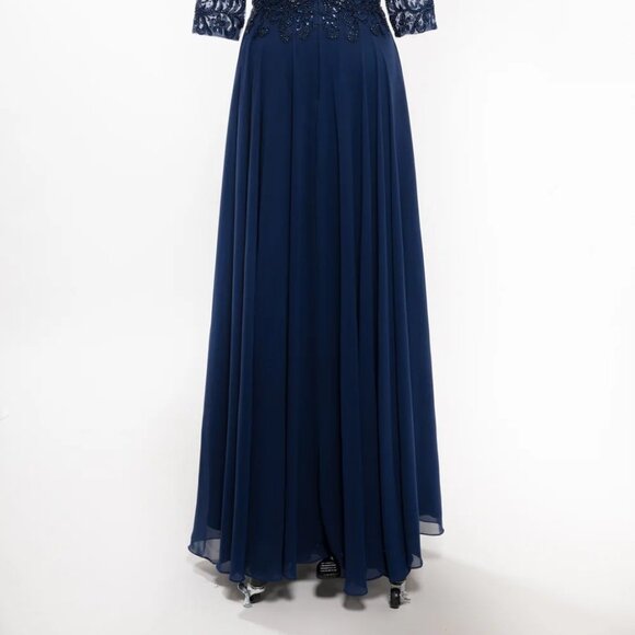 New A-Line Formal Long MOB Gown w/ 3/4 Sleeves & Rhinestones Embroidery TC M2722 - Picture 8 of 8